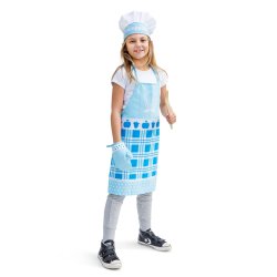 Forklde, kokkehue og handske, tekstil, bl/hvid  Udgr kun f tilbage