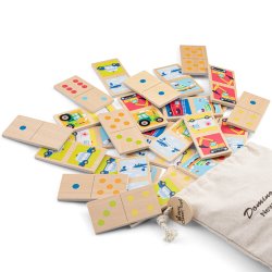 Domino, tr brikker m/ kretjer, Woet